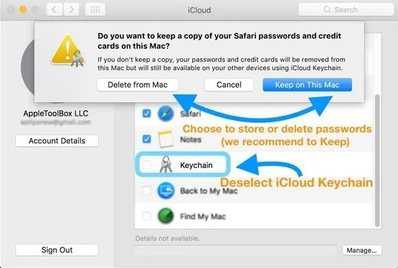 iCloud Keychain of Your Mac Off